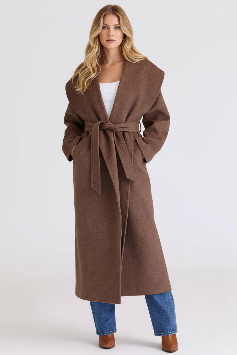 MEWE | Wool Shawl Collar Coat with Belt and Oversized Silhouette