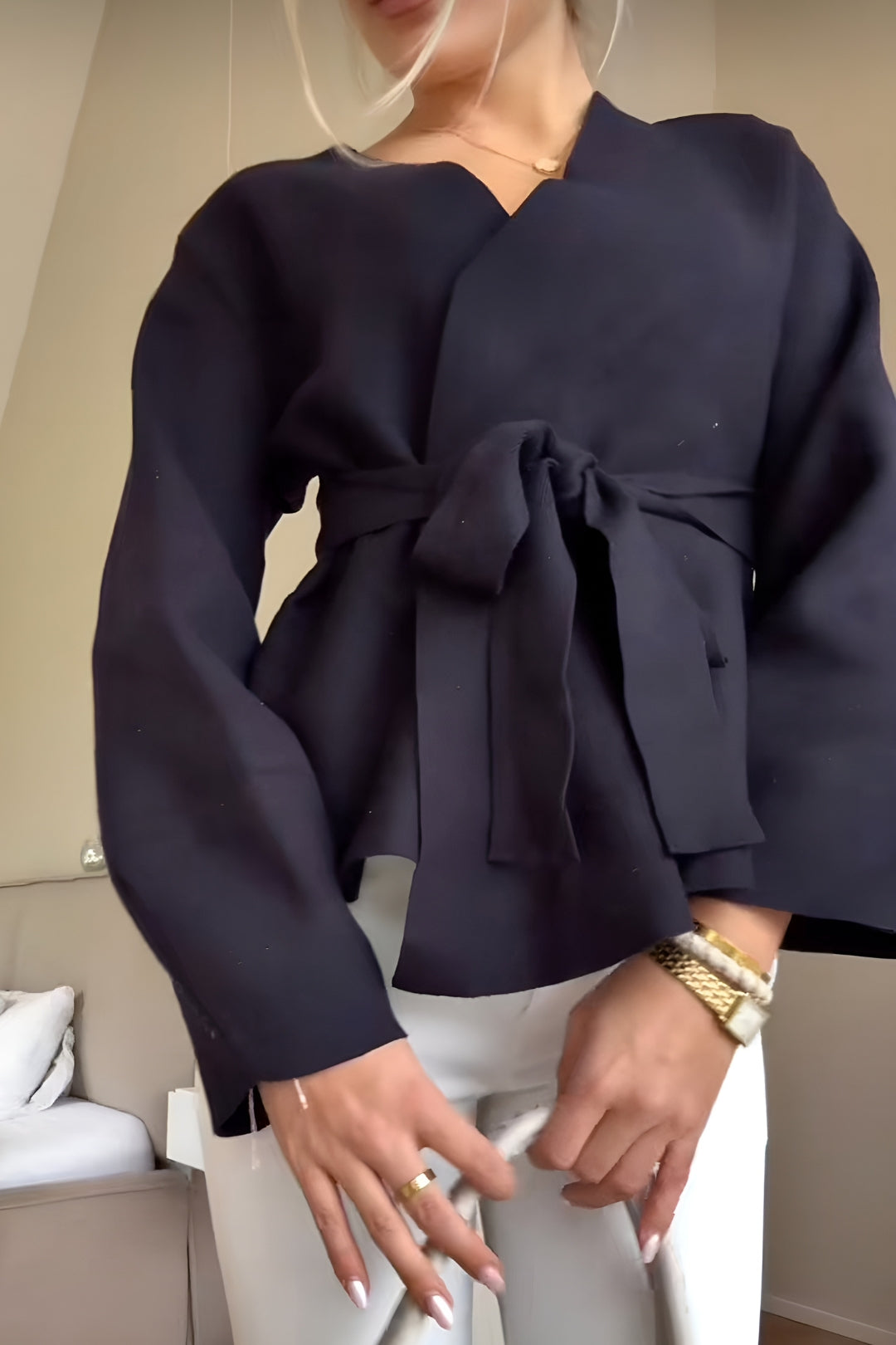 MEWE | Wrap Blouse with Tie Waist and Long Sleeves Mewe London