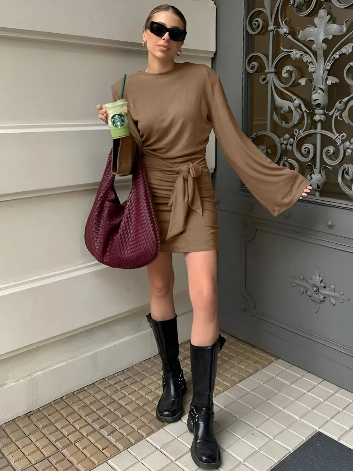 MEWE | Wrap Dress with Long Sleeves and Draped Detail Mewe London